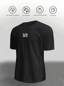 Manfinity Sport Corelite Men's Geometric Print Crew Neck Short Sleeve T-Shirt And Drawstring Waist Double Layer Shorts Sports Suit