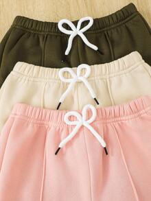 SHEIN Vintaside Kids 少女系带纯色休闲喇叭腿运动裤套装，秋冬