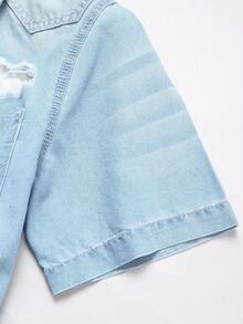Manfinity Homme Men Ripped Denim Shirt Without Tee - Light Wash - View 5