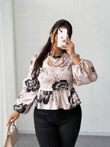 Elenzga Damen Große Größen Jacquard Muster Bubble Textur Langarm Top - Verschiedenfarbig - Übersicht 3