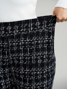 Comfylo 大码女式格子休闲裤，带口袋和侧开衩，适合度假、新年、冬季、商务、秋季和返校季 - 黑色 - 查看 7