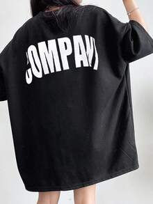 DAZY Áo thun in chữ cỡ lớn thường ngày cho nữ, mùa hè - màu đen - Xem 4