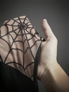 SHEIN ICON Women's Millennial Style Y2K Halloween Cosplay Sexy Personalized Avant-Garde Fashion Simple Mesh Spiderweb Pattern Black Backless Slim Top - Multicolor - View 4