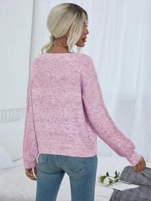 EMERY ROSE Women's Casual Loose Fit Crew Neck Drop Shoulder Long Sleeve Pink Sweater, Autumn/Winter - Multicolor - View 2
