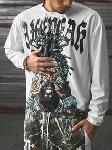 AXEPEAK Ensemble t-shirt à imprimé chiffre et lettre et pantalon camouflage pour hommes, vêtements d'automne