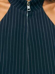 Nöista Women's Navy Blue Pinstripe Halter Corset Top,Chic High Neck Zip Front Tailored Seams Tank,Elegant Summer Work Clothing For Vacay Wedding Party - Dark Grey - View 6