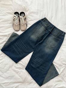 Attitoon Jeans rectos holgados y casuales con bolsillos para mujer, versátiles - Azul lavado oscuro - Ver 4