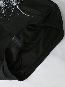 ROMWE MEN Goth Cárdigan con capucha negro con estampado de líneas y cadenas góticas, ropa de calle de moda para hombres jóvenes, uso diario casual, otoño e invierno - Negro - Ver 5