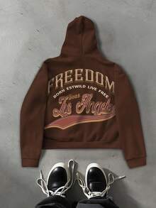 PAVTROS Manfinity Streetrush Men's Casual Retro Coffee Color Zip-Up Hoodie, Fall