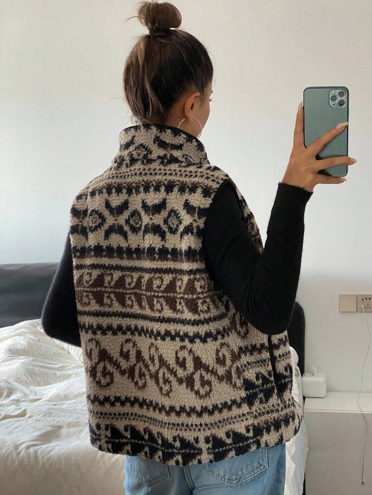 Women's Pattern Vest Jacket, Autumn Women Coats