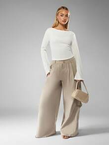 MISSGUIDED Ribbed Knit Long Sleeve Top Fitted Crew Neck Pullover Sweater Fall Winter Casual - White - View 3