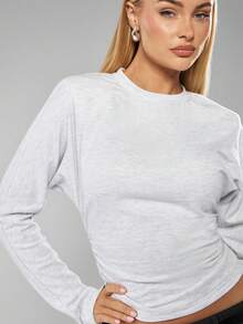 MISSGUIDED 女式落肩长袖褶饰腰部收褶上衣 - 淺灰色 - 查看 4