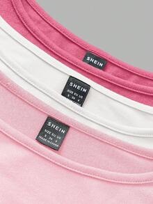 SHEIN EZwear 女士休闲圆领修身长袖T恤3件套，深粉色、浅粉色、白色，适合秋冬季