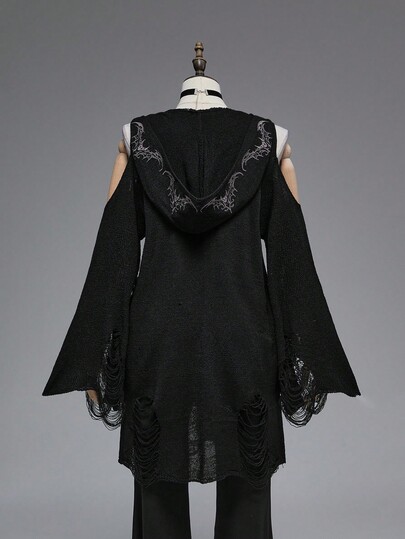 EDITION sweat-shirt à capuche surdimensionné déchiré avec broderie de chauve-souris gothique