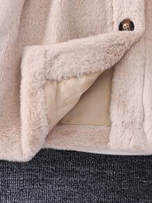 1pc Girls Fluffy Coat With Waist Belt, Bow Decor And Beret Hat, Sweet & Cute Plush Coat Suitable For Autumn/Winter Fall