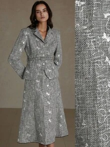 Aveloria Rosie Bộ 2 món áo khoác nữ đi làm đa năng và chân váy suông ôm dáng, chất vải tweed thêu họa tiết bướm sang trọng, thiết kế tinh tế - Đen và trắng - Xem 1