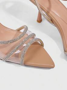 CUCCOO SZL Apricot Rhinestone Transparent PVC Peep Toe Ankle Strap Sexy High Heel Sandals, Suitable For Dates, Gatherings, Parties For Christmas Spring Shoes Prom Heels Summer Shoes - Apricot - View 5