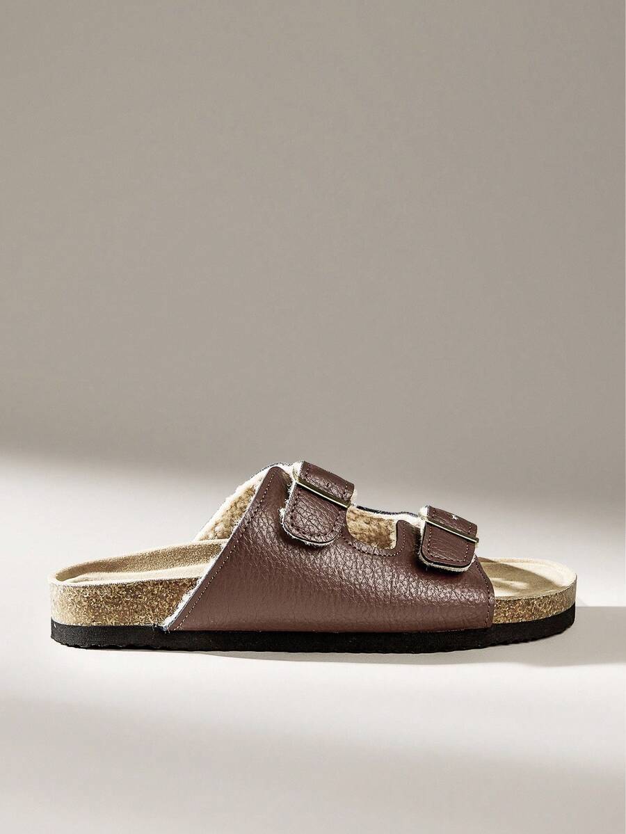 Solecia Women's Buckle Design Casual Thick Sole Flat Sandals - Brown - View 1
