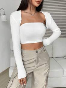 Comfortcana Cárdigan de punto acanalado sólido, parte superior de manga larga, top para salir en otoño/invierno - Blanco - Ver 6