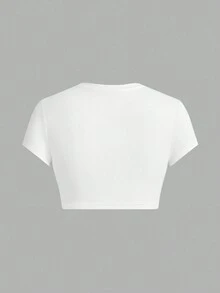 SHEIN EZwear 3pcs/Set Women's Round Neck Short Sleeve Tight-Fitting Cropped T-Shirt With Bowknot & Cherry Print, Suitable For Summer Suitable For Going Out