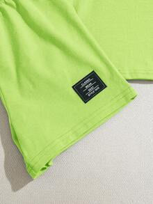 SHEIN 寶寶男/女字母印花短袖T恤和裝飾格紋休閒短褲2件套裝