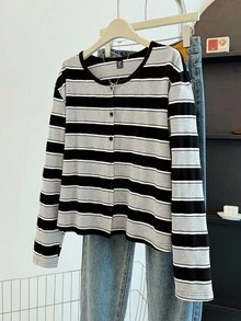 GlowEve CURVE Plus Size Knit Striped Open Front Cardigan, Casual & Comfortable Loose Fit Everyday Wear - Multicolor - View 5