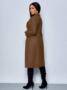 SOLERSUN 冬季女装优雅性感新年派对圣诞冬季夹克保暖长款妮子西装外套职业通勤收腰冬季夹克感恩节女装中长款外套 - 棕色 - 查看 2