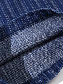 Chillumni Men's Dark Blue Washed Striped Casual Versatile Denim Short-Sleeved Top