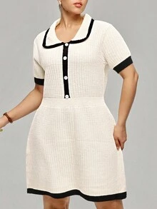 Easura Plus Size Vintage Chic Long Sleeve Button-Up Sweater Dress (Woe Is Me Vibes) (Wednesday Aesthetic) Winter Fall Autumn