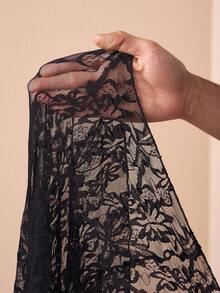 Zivah Abito lungo da donna in pizzo nero semi-trasparente con maniche lunghe, arricciature e coda di pesce, adatto per festival musicali, Pasqua, San Patrizio, stile occidentale, nomade, feste di compleanno, laurea, stile universitario, uso quotidiano casual, versatile di base, tempo libero, crociera, spiaggia, prendere il sole, virali, streetwear, matrimoni, pendolarismo, brunch, aeroporto, primavera/estate 2025