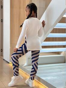 女童熊印花长袖T恤和裤子两件套 - 彩色 - 查看 2