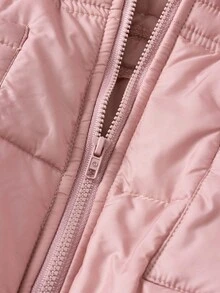 SHEIN Babygirl Cute Versatile Thickened Mid-Length Solid Color Padded Coat, Autumn/Winter Fall - Pink - View 3