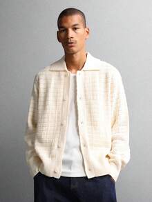 SUMWON Oversized Button Down Crochet Knit Long Sleeve Cardigan Winter Fall Casual Daily Wear Chunky Pattern Regular Length Knitwear