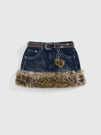 Kawaii Y2K Vintage Leopard Print Frayed Hem Decor Women Mini Low Waist Skirt With Belt Accessory