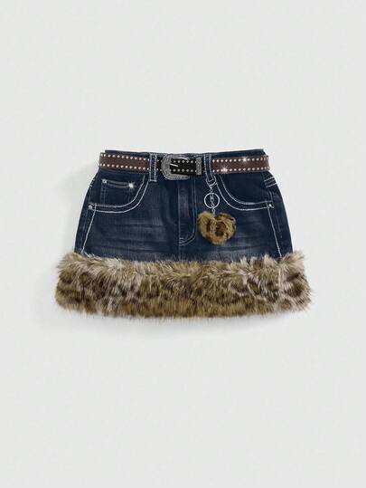 Kawaii Y2K Vintage Leopard Print Frayed Hem Decor Women Mini Low Waist Skirt With Belt Accessory