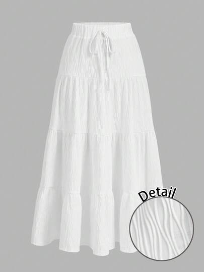 SHEIN EZwear Women's Casual Vacation Textured Fabric Multi-Layer Cake Skirt, Suitable For Summer, Chic For Matching