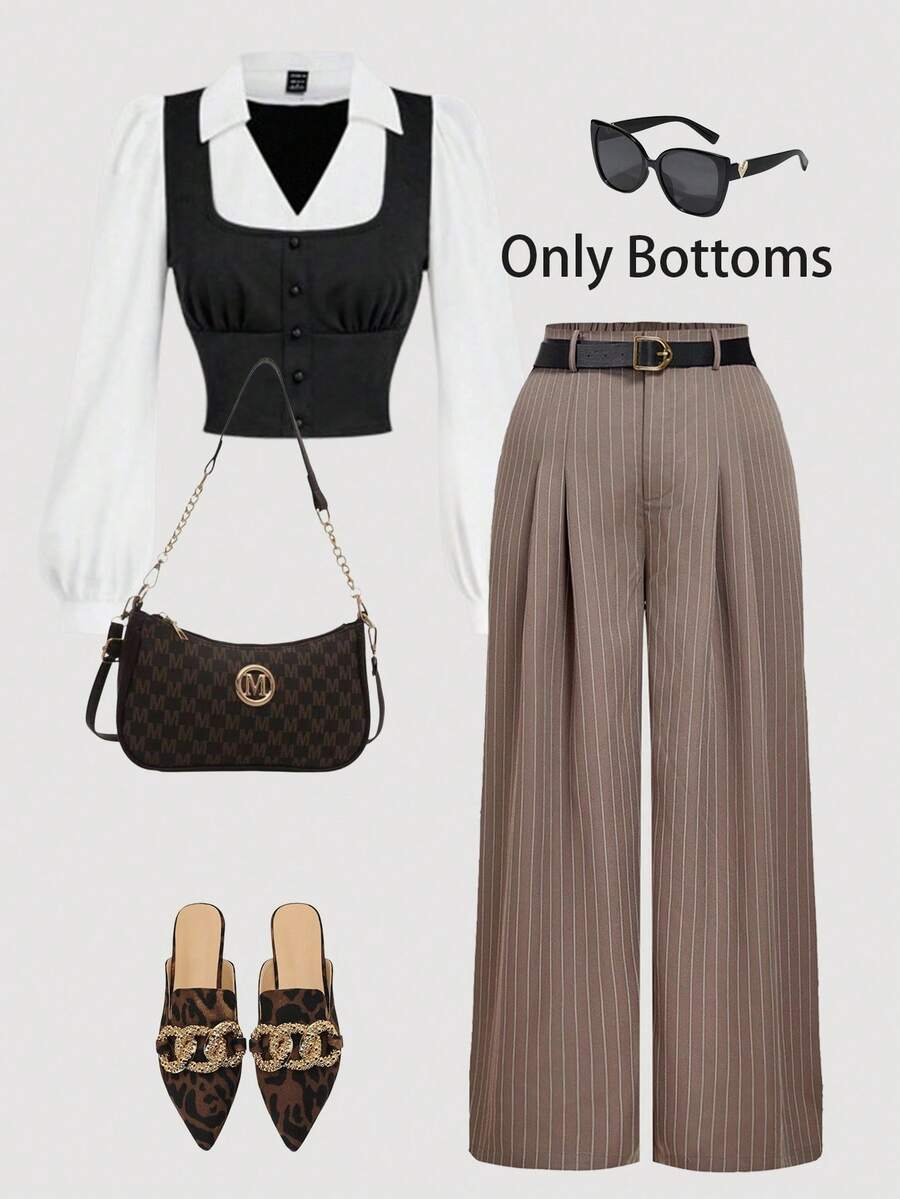 SHEIN MOD Pantalones de traje versátiles de talle grande para mujer, de pierna recta, aptos para uso casual/formal, para trabajo, uso diario, otoño/invierno - Gris - Ver 1