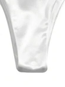 Swim Basics Summer Beach Solid Triangle Tie Side Bikini Set - White - View 6