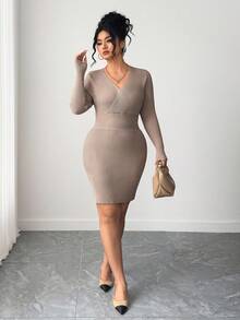 Elenzga Robe moulante en tricot amincissante pour femmes grandes tailles - Nude - Voir 5