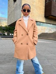 SHEIN Tween Girls' Mid-Length Casual Everyday Fashion Coat Fall Coat Matching Outfits Kids Streetwear Stylish Girls Outfits Girls Coat Winter