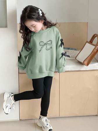 Dazy Kids 2pcs/Set Girls (Small) Round Neck Knit Butterfly Print Outfit