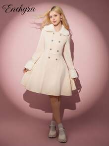 Fall Winter Vintage Teen Girl Apricot Overcoat With White Fur Collar, A-Line Silhouette, Casual & Elegant, Autumn/Winter Girls Winter Coat Faux Fur Coat Girls Beige Coat Teen Teen Coat Girls Coat