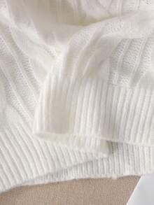 SHEIN كنزة صوفية كاجوال مريحة وجميلة مناسبة للارتداء اليومي للفتيات المراهقات، مصنوعة من الأقمشة المحبوكة بألوان متباينة مع زخرفة فيونكة - أبيض - مشاهدة 8