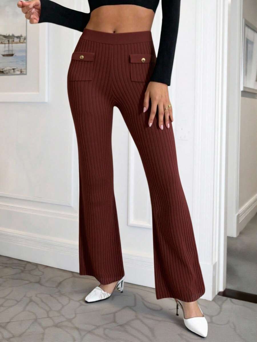 Xyvia Elegant Camel Color Skinny Flare Pants, Autumn/Winter - Rust Brown - View 1