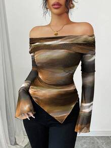 Selianne 女士露肩长袖修身简约时尚T恤，适合夏季