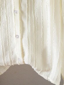 青少年女孩彼得潘领提花优雅纽扣长袖衬衫秋冬 - 杏色 - 查看 8