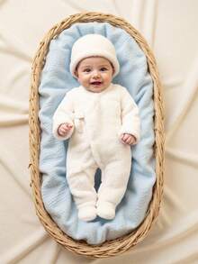 Autumn New Newborn Baby Long Sleeve Tie Jumpsuit Infant Monk Costume Spring Autumn Jumpsuit + Hat 2pcs Set Plush Baby Clothes Neutral Unisex Fall Winter - Beige - View 7