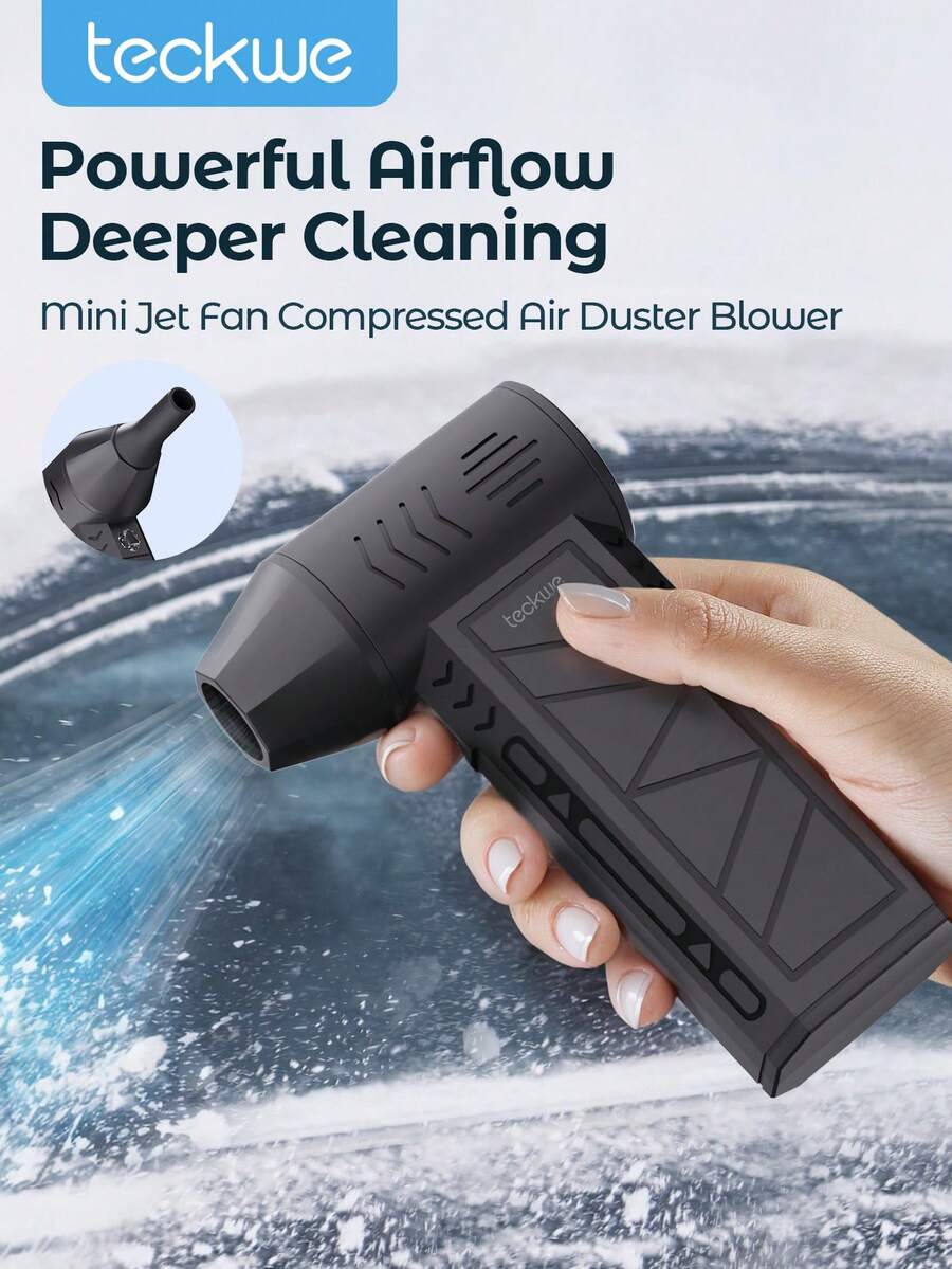 Teckwe 便攜式強力渦輪小風扇除塵吹風機，手持式 130,000 Rpm 高速，可用於除塵、吹雪、吹碳、燒烤、碳點火、戶外點火，多功能戶外使用，適用於電腦及配件、吹風機