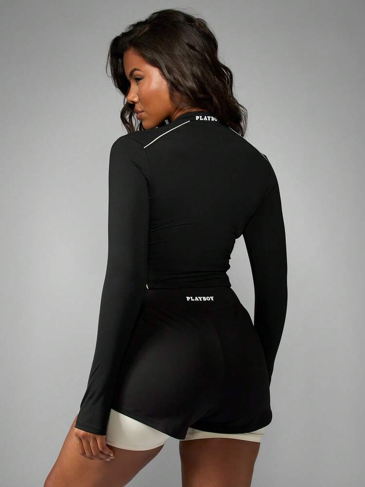 Missguided x Playboy Layered Athletic Running Shorts With Contrast Hem