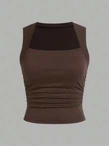 SHEIN EZwear Bộ 3 áo tank top nữ cổ vuông, eo nhún, phong cách tối giản, đa năng, gợi cảm, thích hợp cho mùa hè, có áo ngực tích hợp. - Nhiều màu - Xem 5